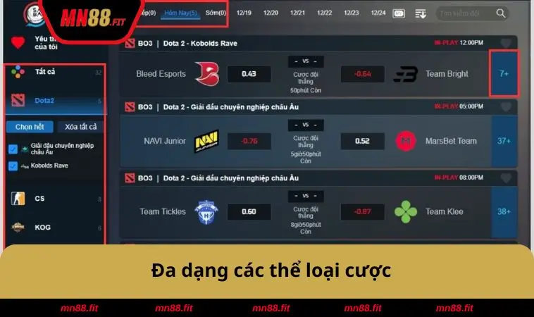 Đa dạng các thể loại cược