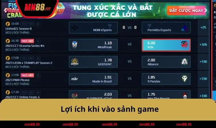 Lợi ích khi vào sảnh game